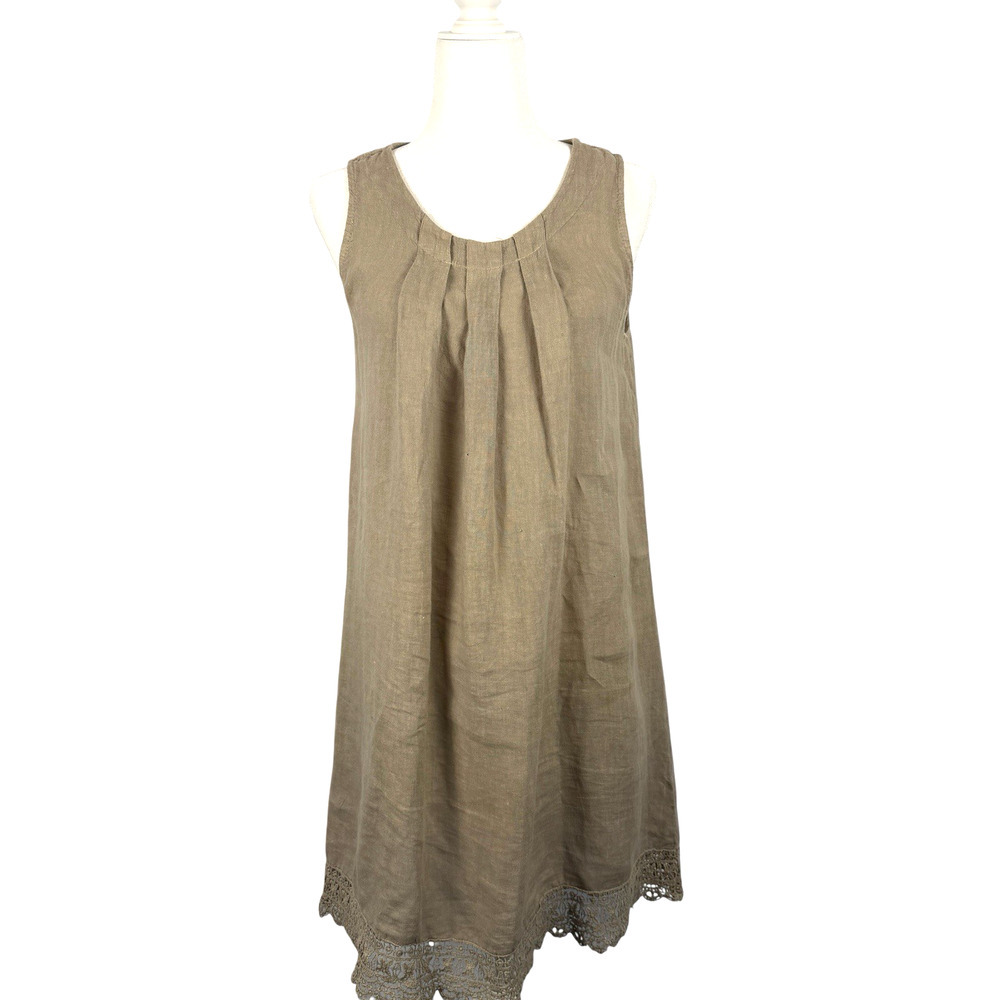 ROSEMARINE 100% Linen Midi Dress Tan Natural XS Italy Minimalist Lagen Summer
